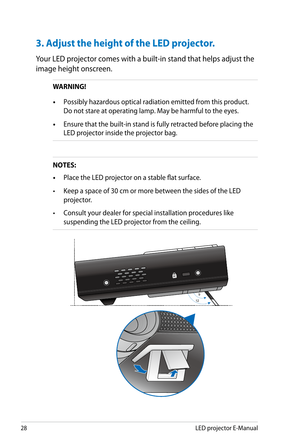 Adjust the height of the led projector | Asus P2M User Manual | Page 28 / 64