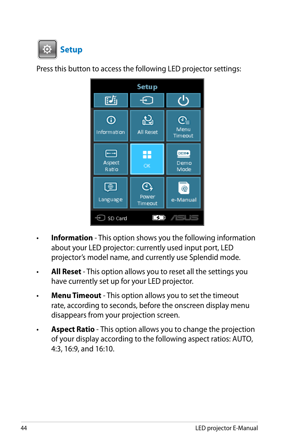 Setup | Asus P2M User Manual | Page 44 / 64