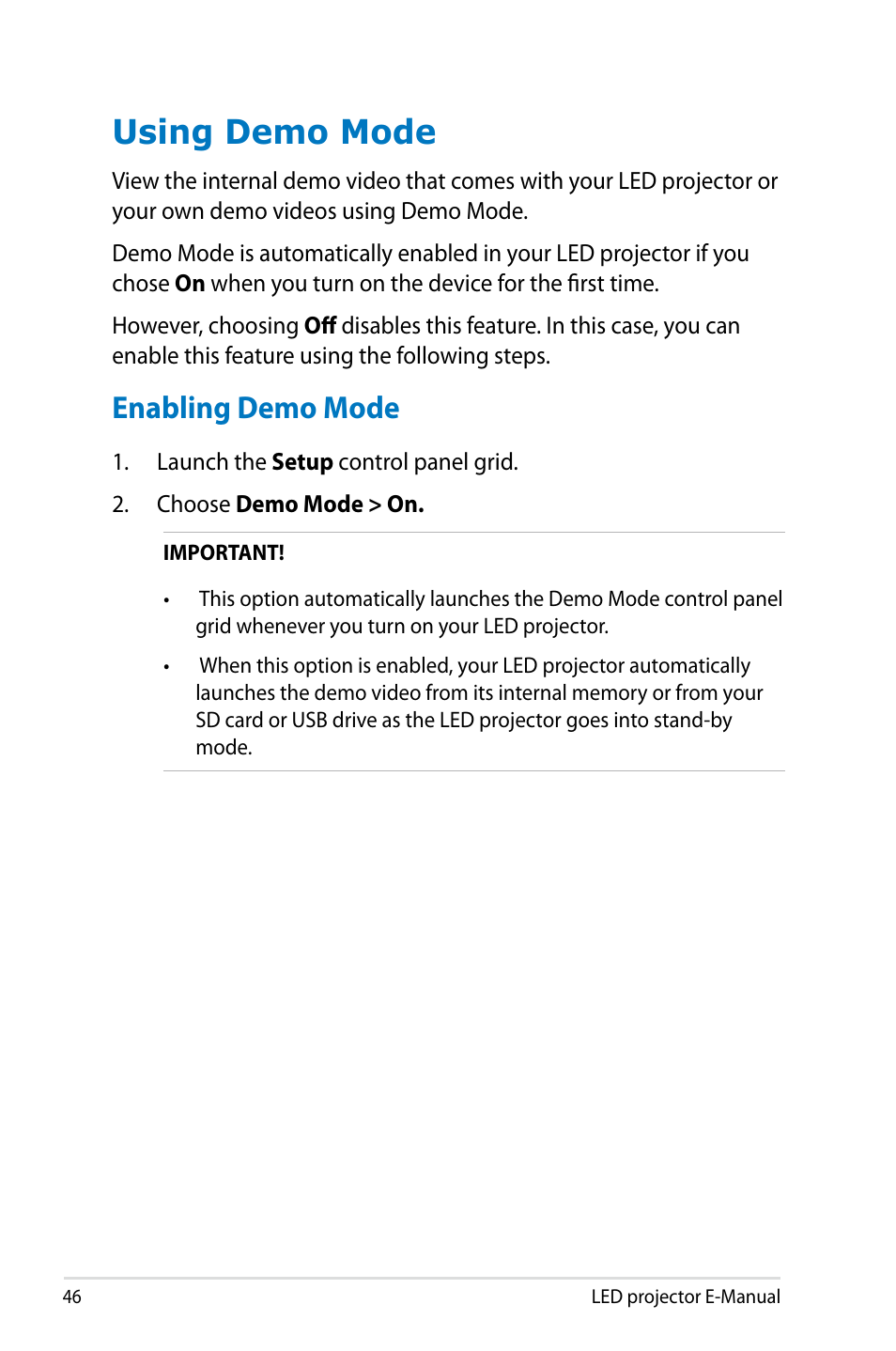 Using demo mode, Enabling demo mode | Asus P2M User Manual | Page 46 / 64