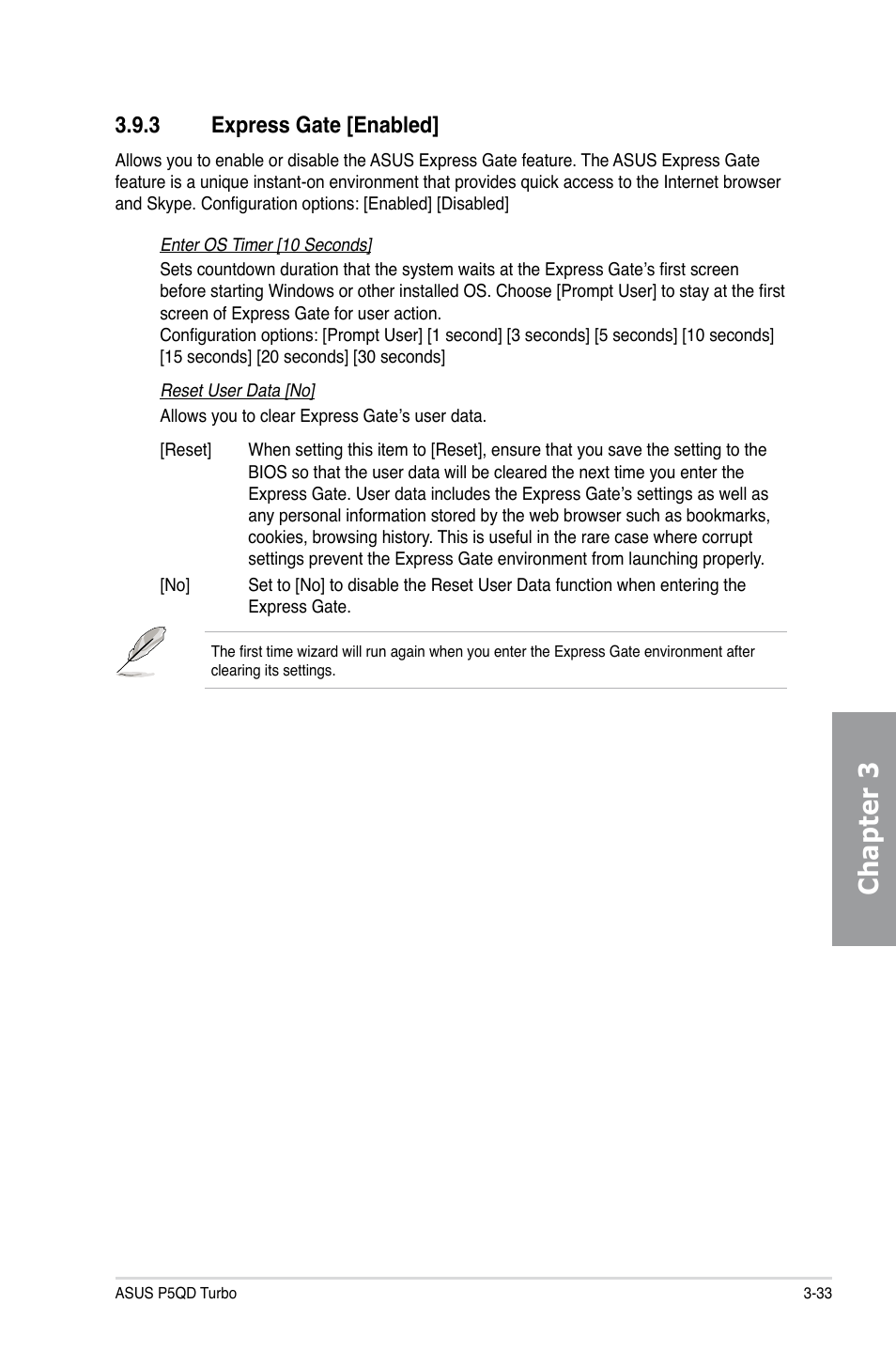 3 express gate [enabled, Express gate [enabled] -33, Chapter 3 | Asus P5QD Turbo User Manual | Page 91 / 114