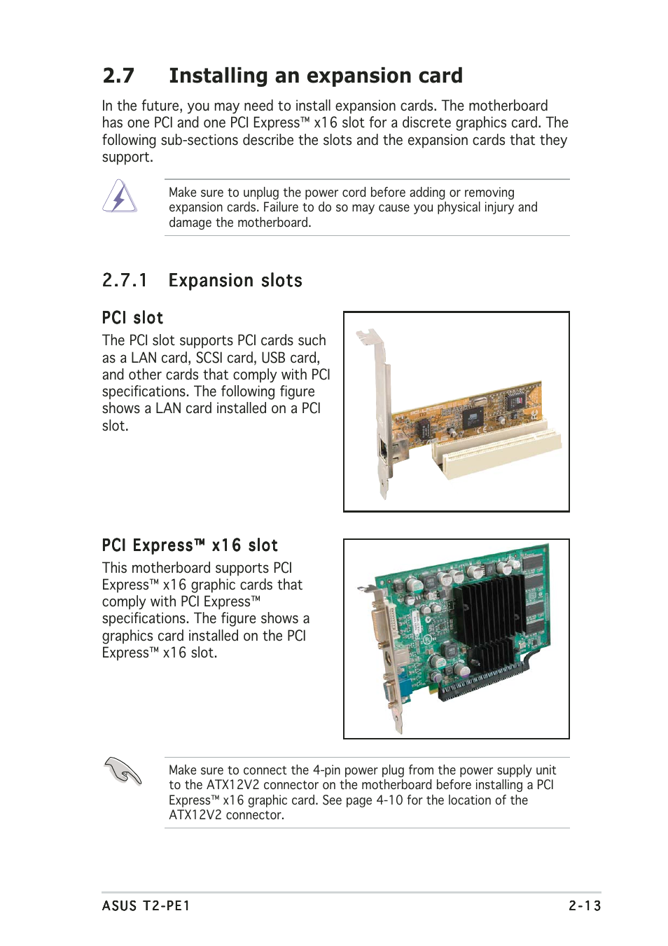 7 installing an expansion card | Asus T2-PE1 User Manual | Page 31 / 110