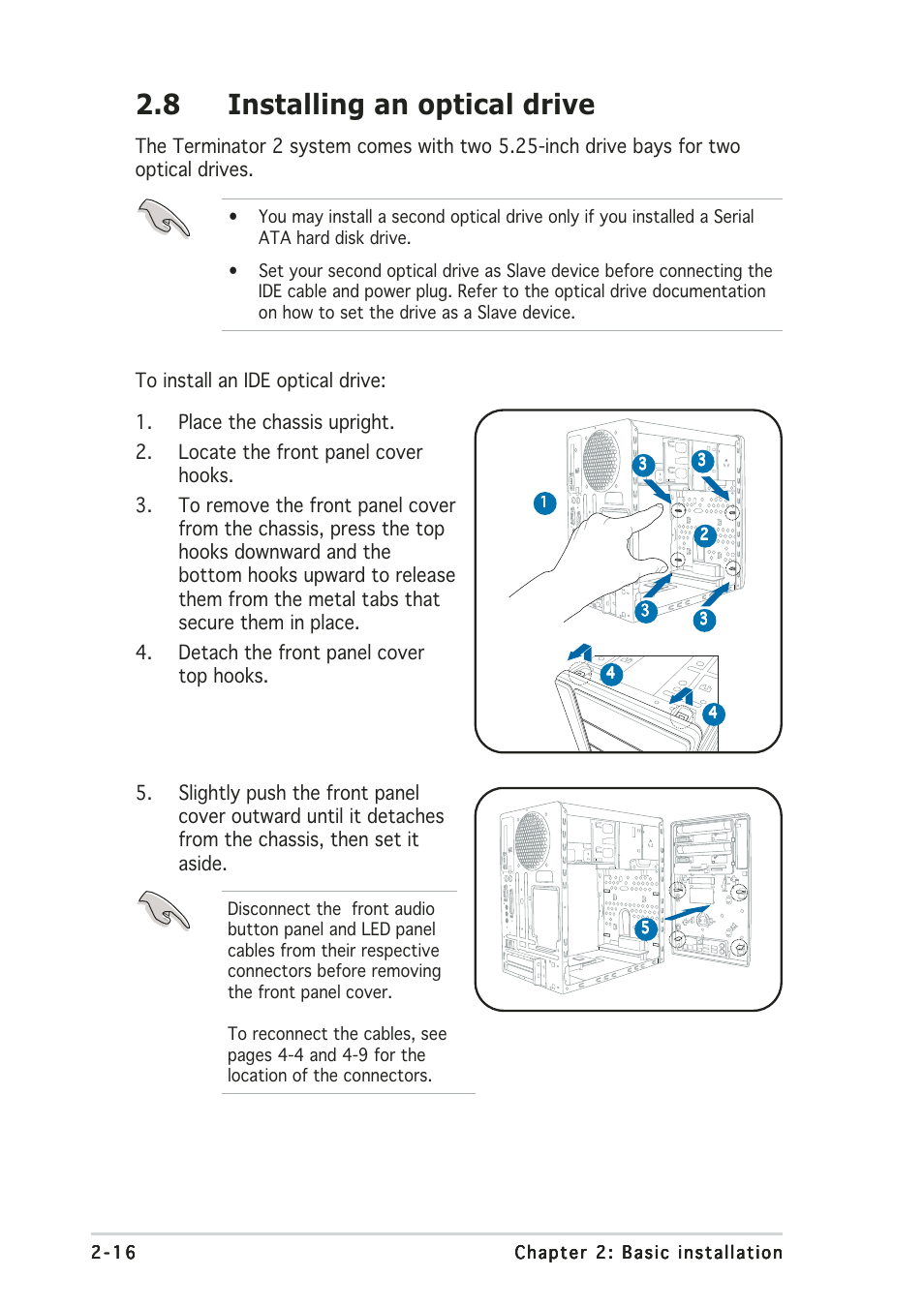 8 installing an optical drive | Asus T2-PE1 User Manual | Page 34 / 110