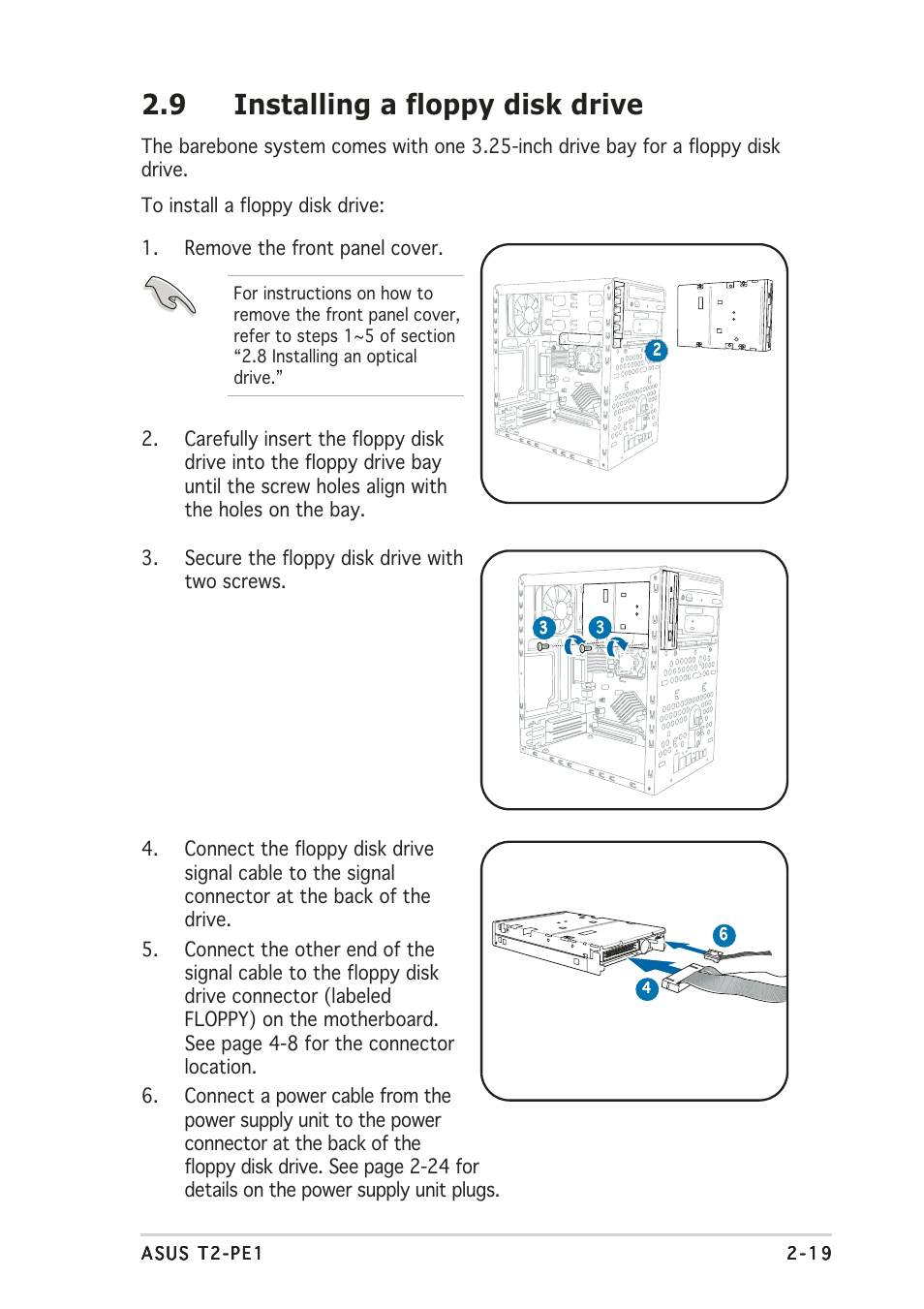 9 installing a floppy disk drive | Asus T2-PE1 User Manual | Page 37 / 110