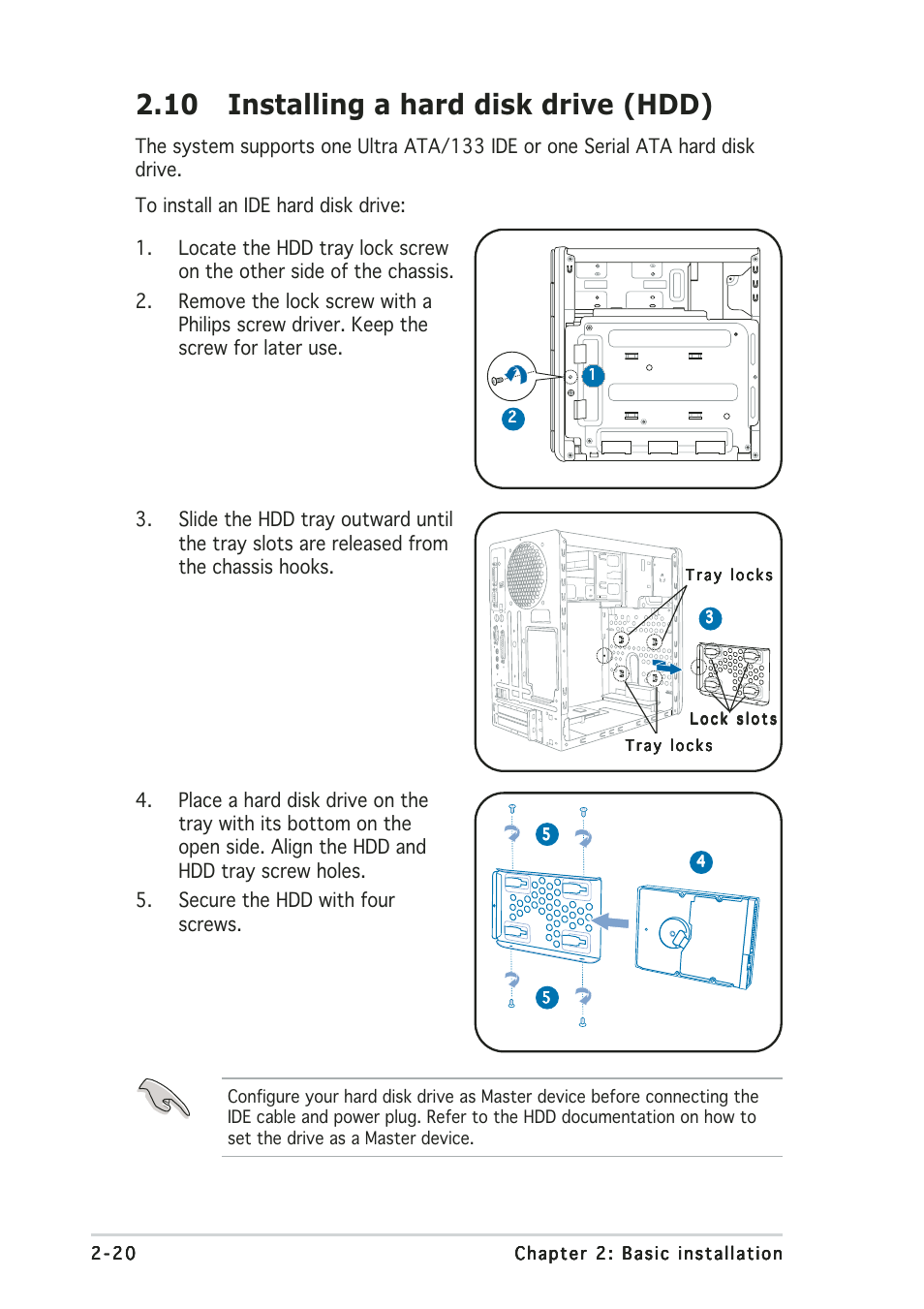 10 installing a hard disk drive (hdd) | Asus T2-PE1 User Manual | Page 38 / 110