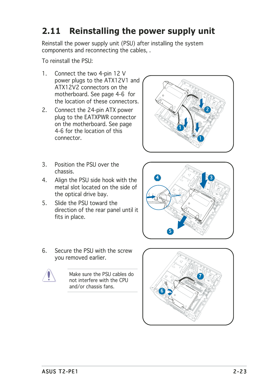 11 reinstalling the power supply unit | Asus T2-PE1 User Manual | Page 41 / 110