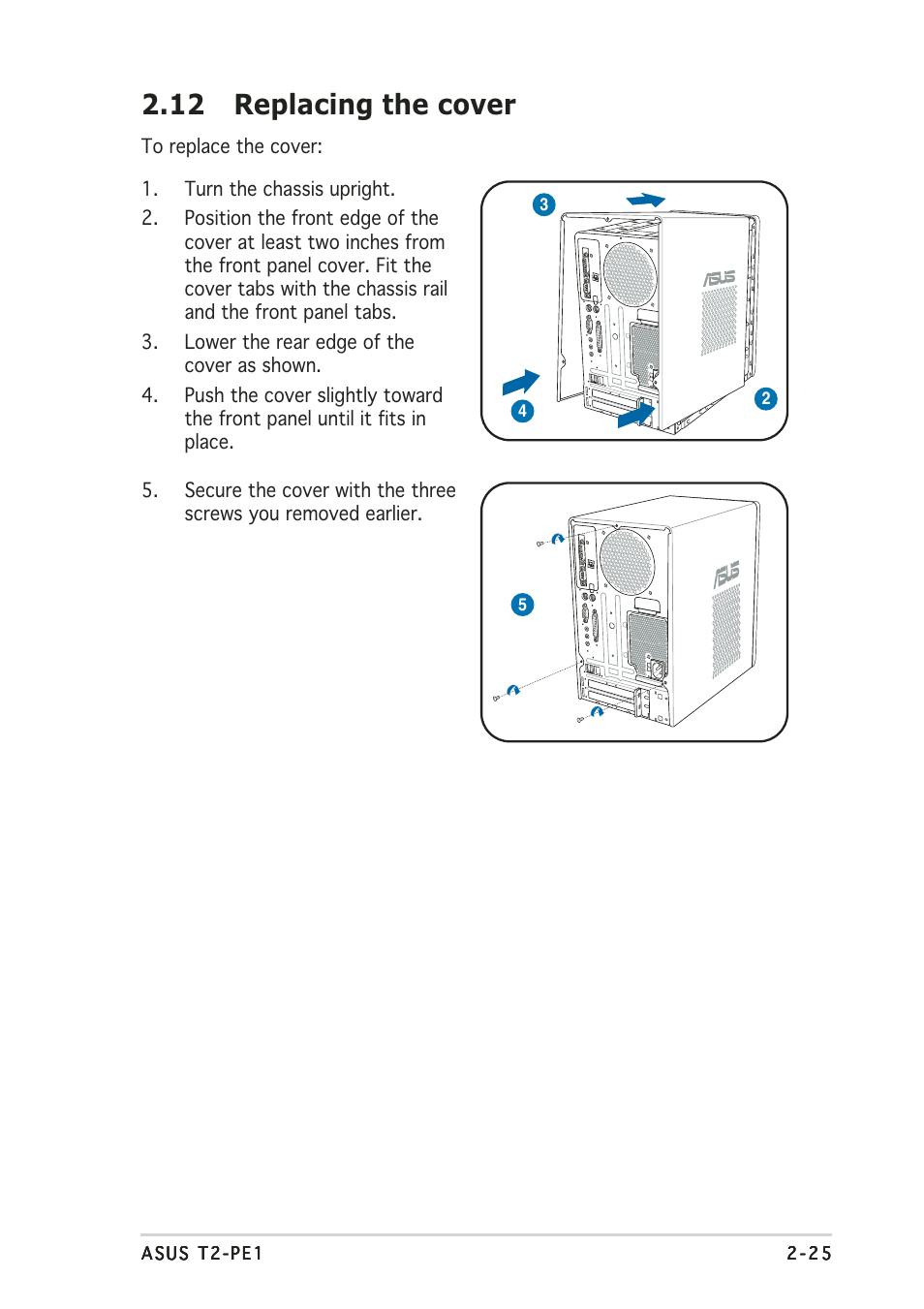 12 replacing the cover | Asus T2-PE1 User Manual | Page 43 / 110