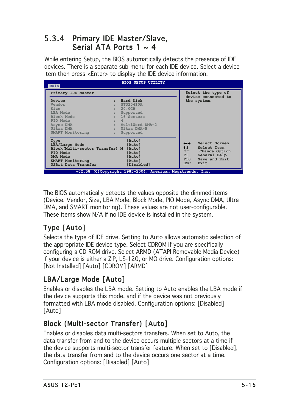 Type [auto, Lba/large mode [auto, Block (multi-sector transfer) [auto | Asus T2-PE1 User Manual | Page 85 / 110