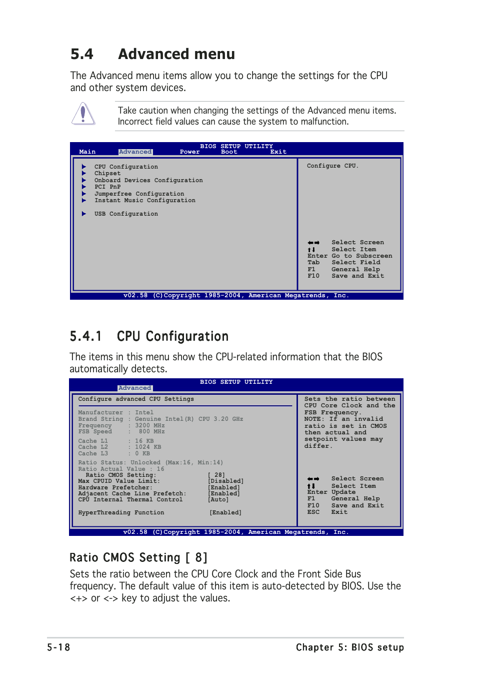 4 advanced menu, Ratio cmos setting [ 8 | Asus T2-PE1 User Manual | Page 88 / 110