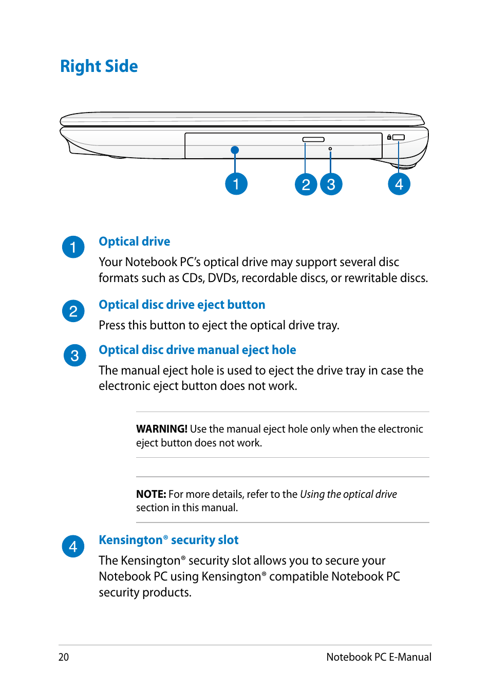 Right side | Asus X451MA User Manual | Page 20 / 110