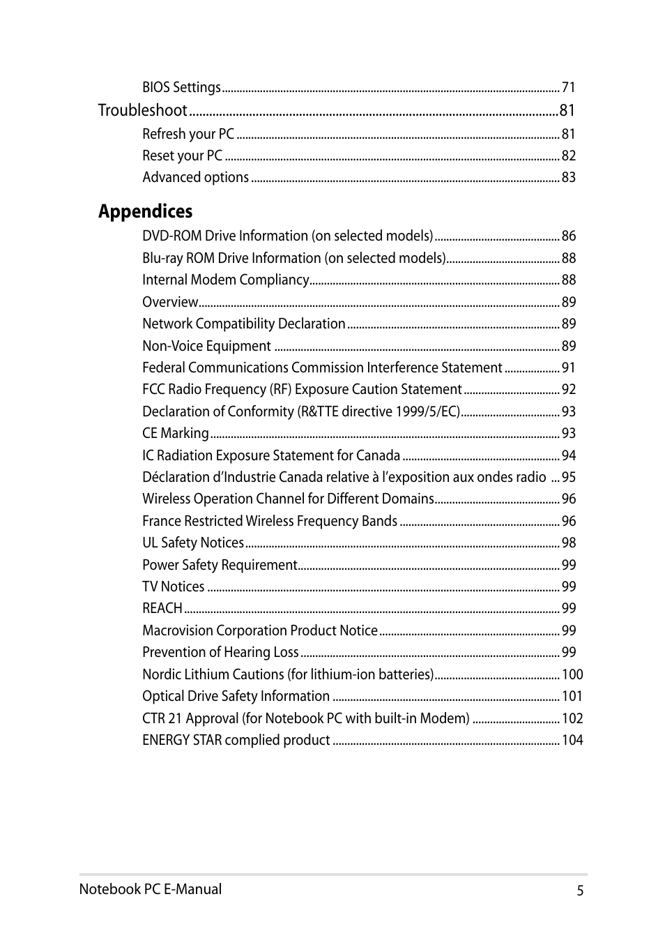 Appendices | Asus X451MA User Manual | Page 5 / 110