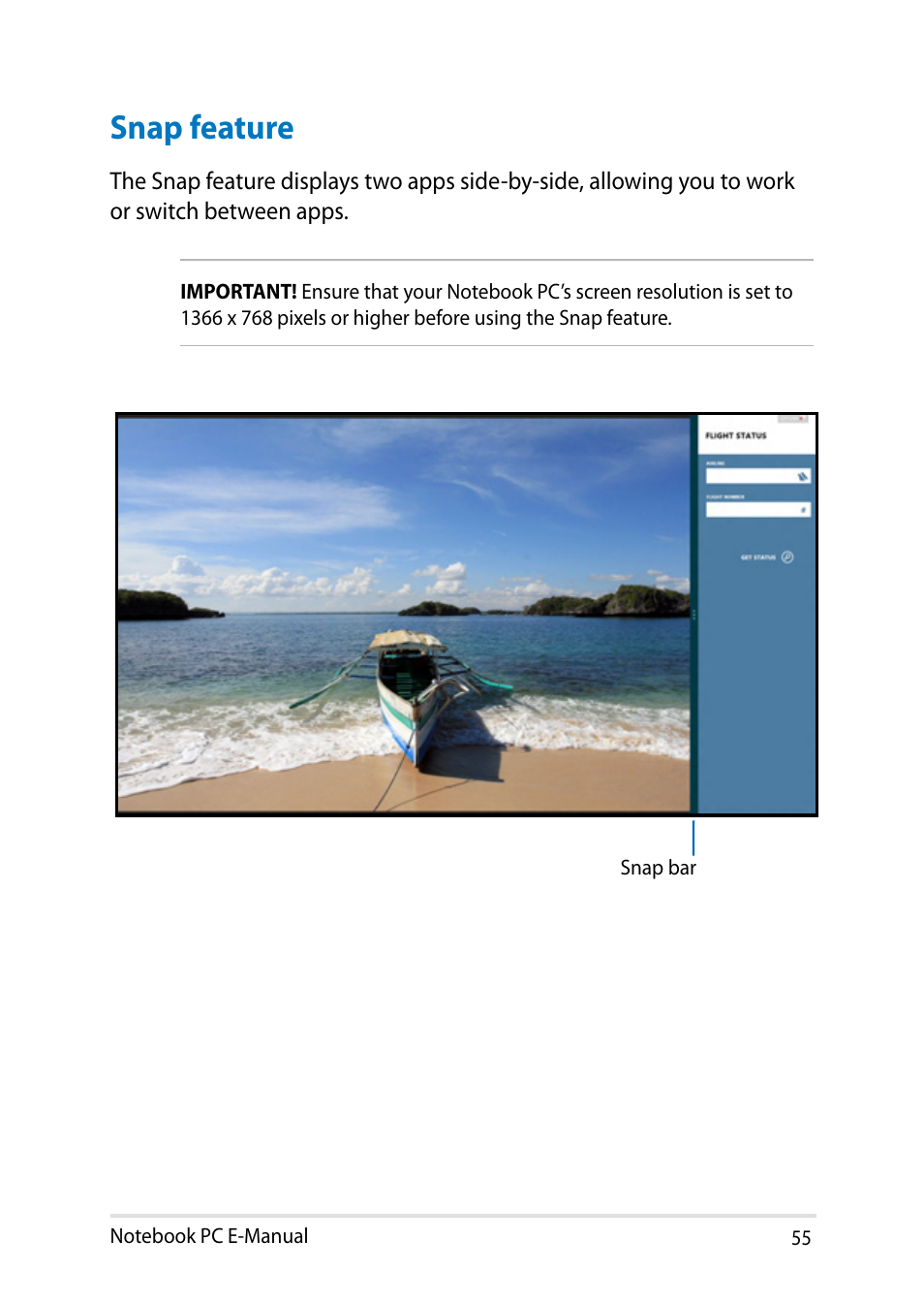 Snap feature | Asus X451MA User Manual | Page 55 / 110