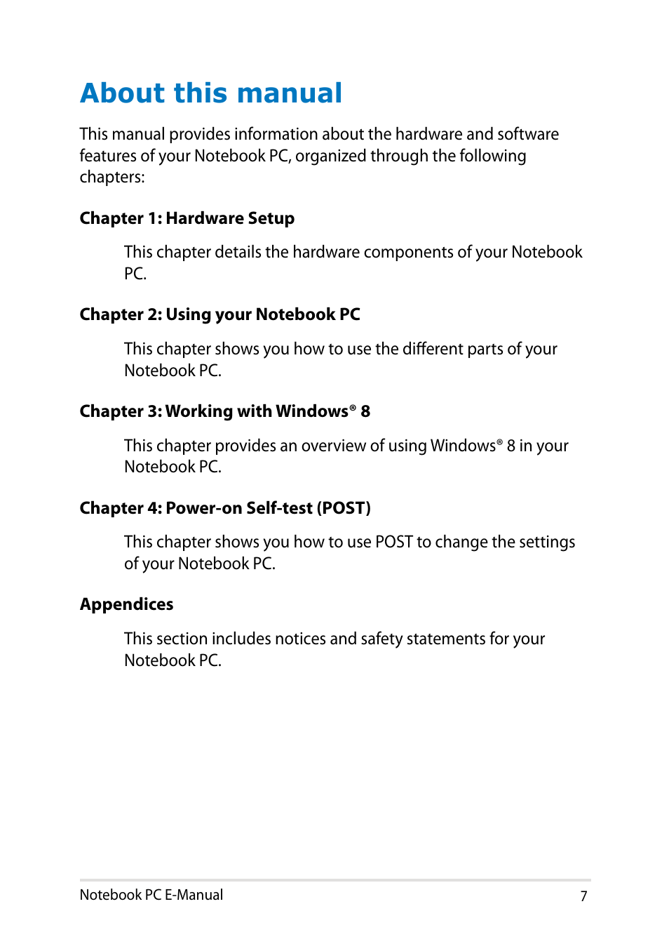 About this manual | Asus X451MA User Manual | Page 7 / 110