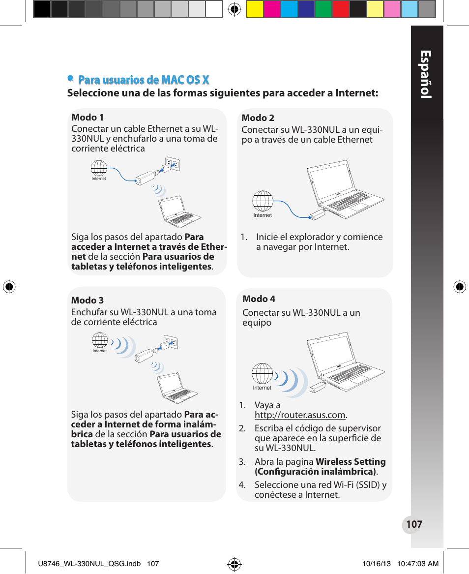 Español, Para usuarios de mac os x | Asus WL-330NUL User Manual | Page 107 / 128