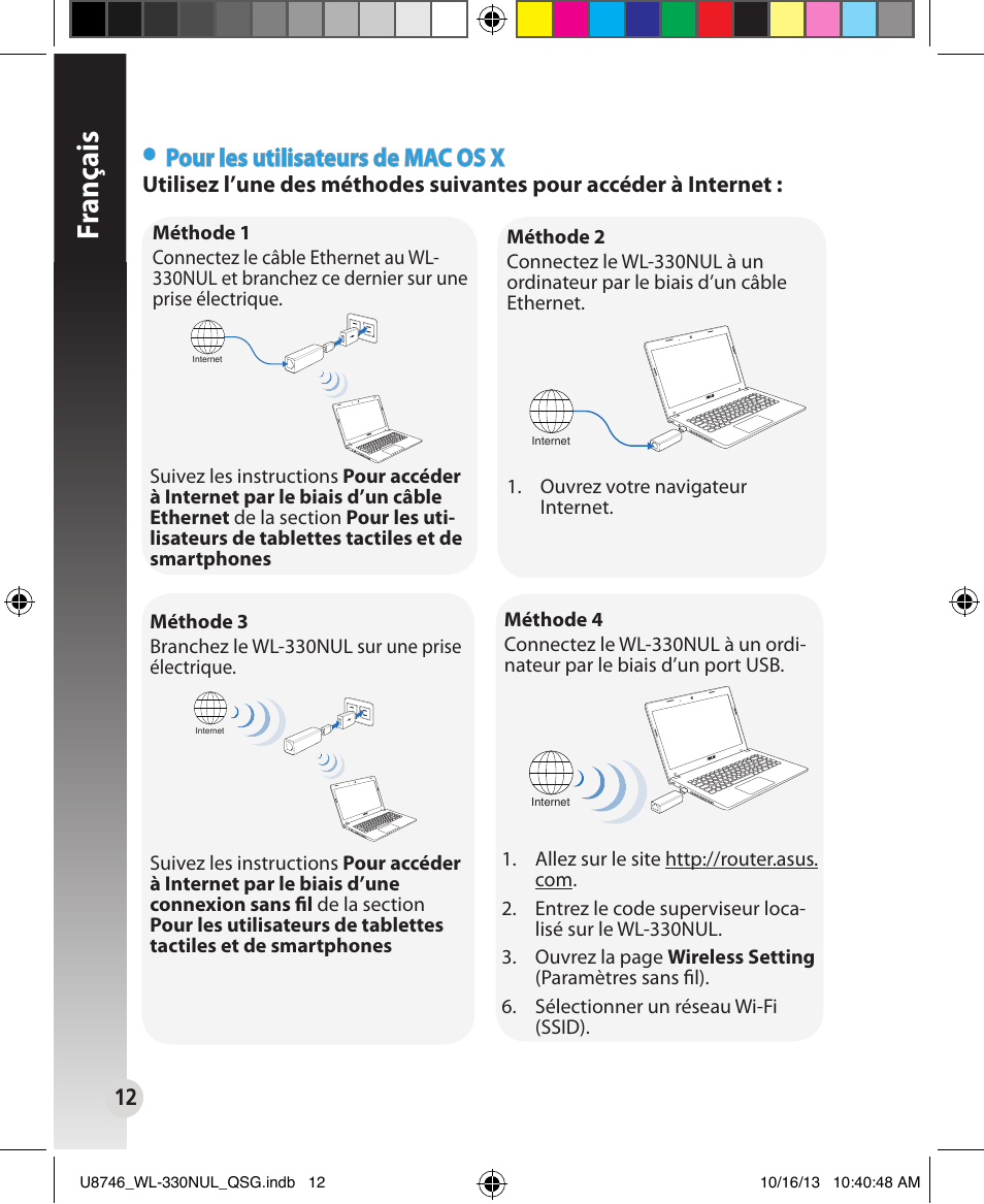 Fr anç ais, Pour les utilisateurs de mac os x | Asus WL-330NUL User Manual | Page 12 / 128