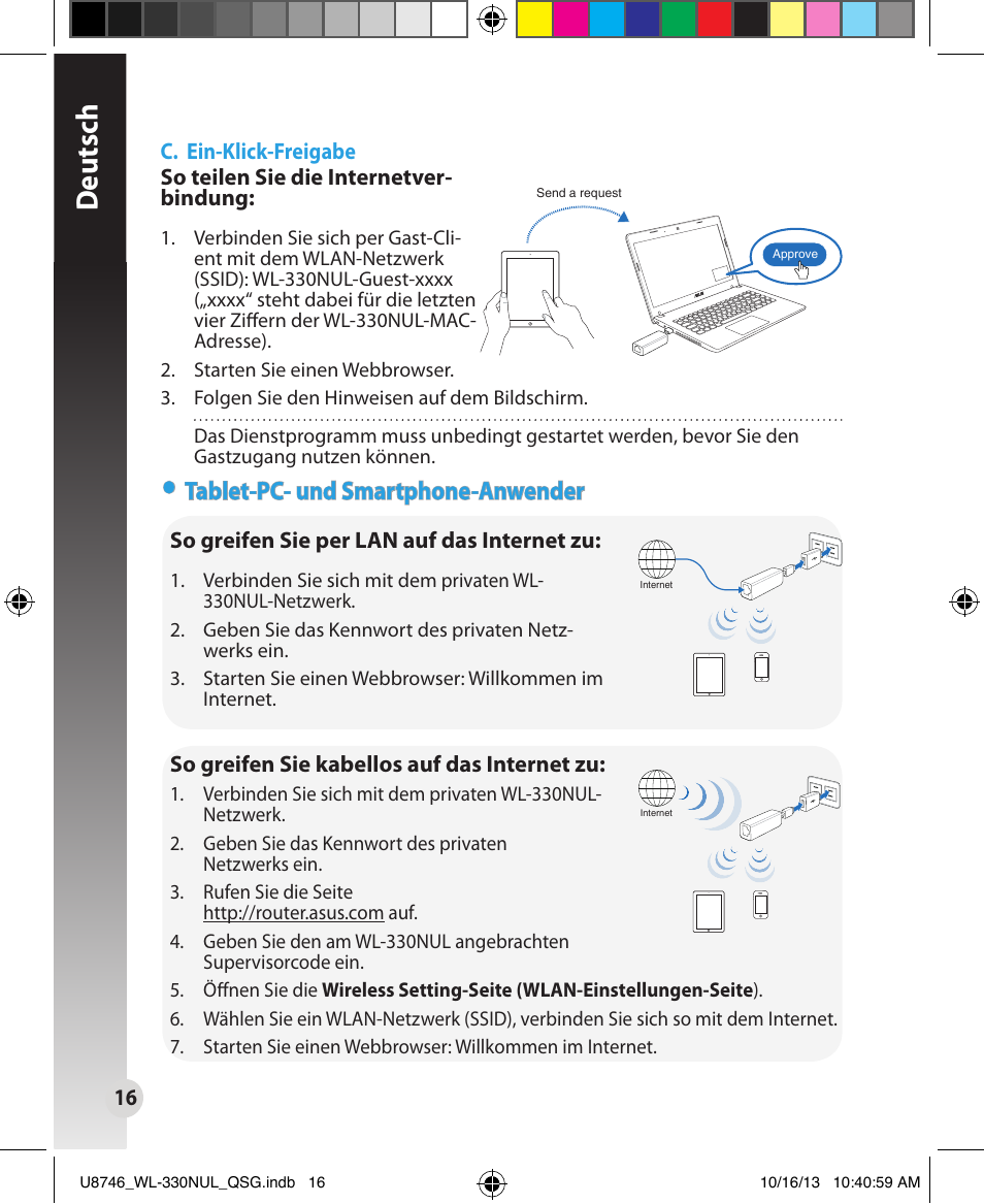 Deutsch, Tablet-pc- und smartphone-anwender | Asus WL-330NUL User Manual | Page 16 / 128