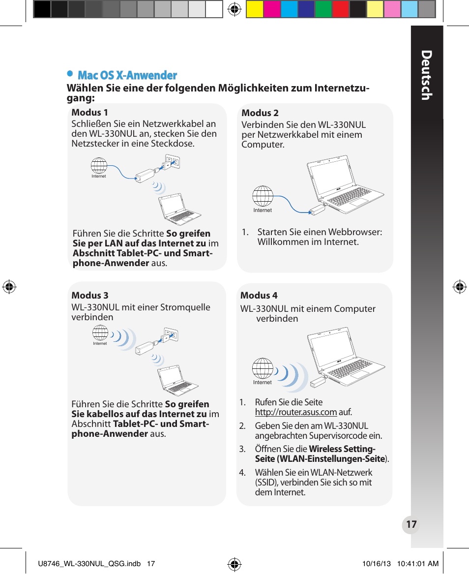 Deutsch, Mac os x-anwender | Asus WL-330NUL User Manual | Page 17 / 128