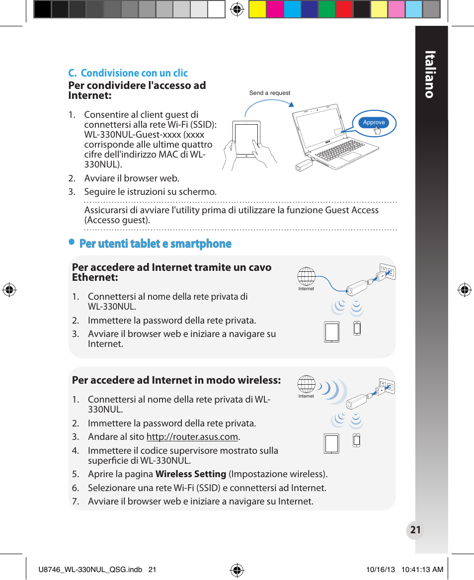 Italiano, Per utenti tablet e smartphone | Asus WL-330NUL User Manual | Page 21 / 128