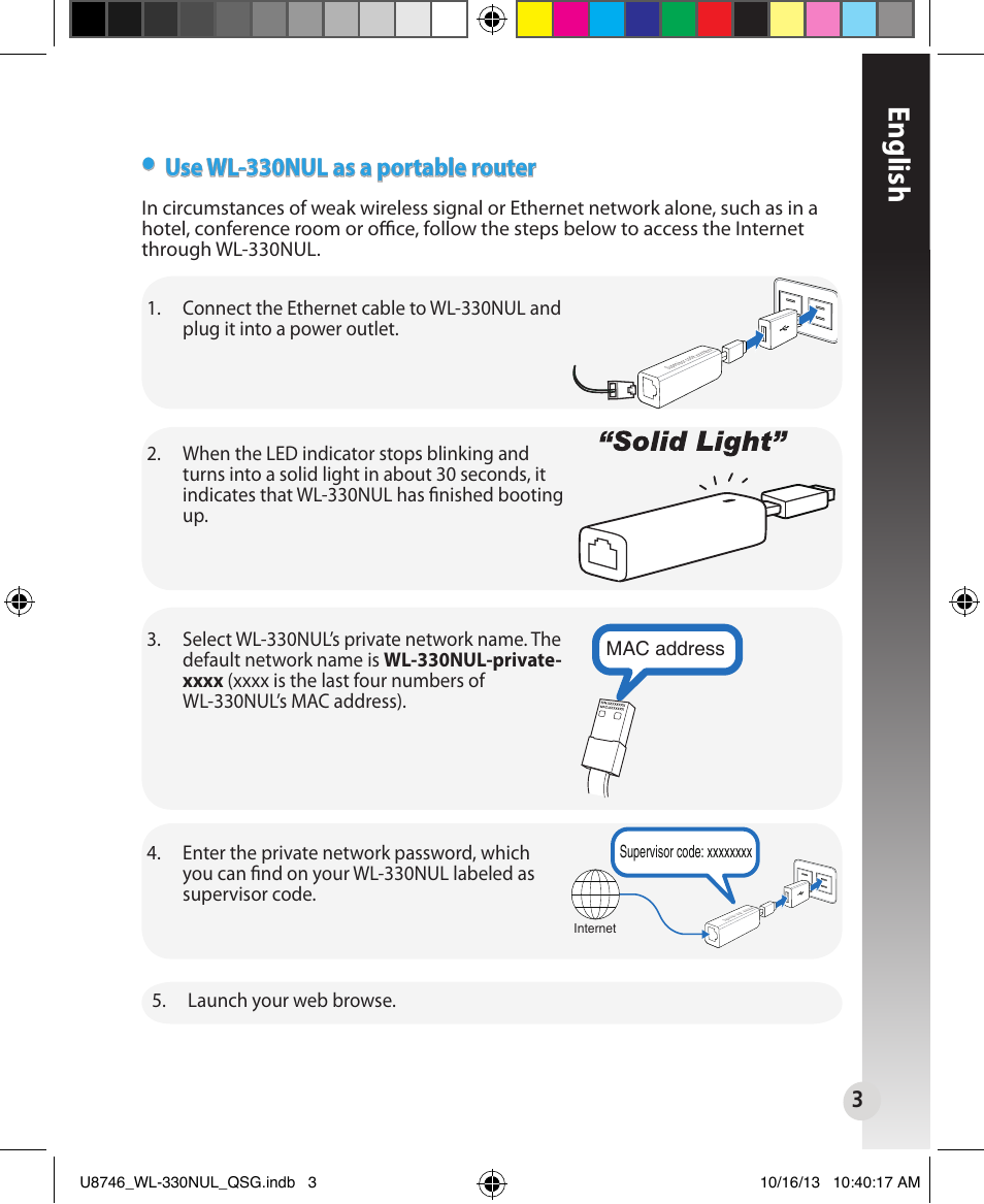 English, Use wl-330nul as a portable router | Asus WL-330NUL User Manual | Page 3 / 128