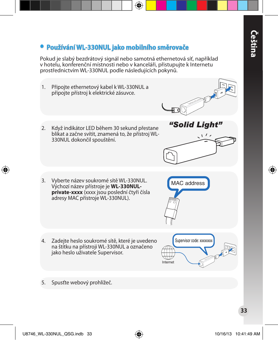 Čeština, Používání wl-330nul jako mobilního směrovače | Asus WL-330NUL User Manual | Page 33 / 128