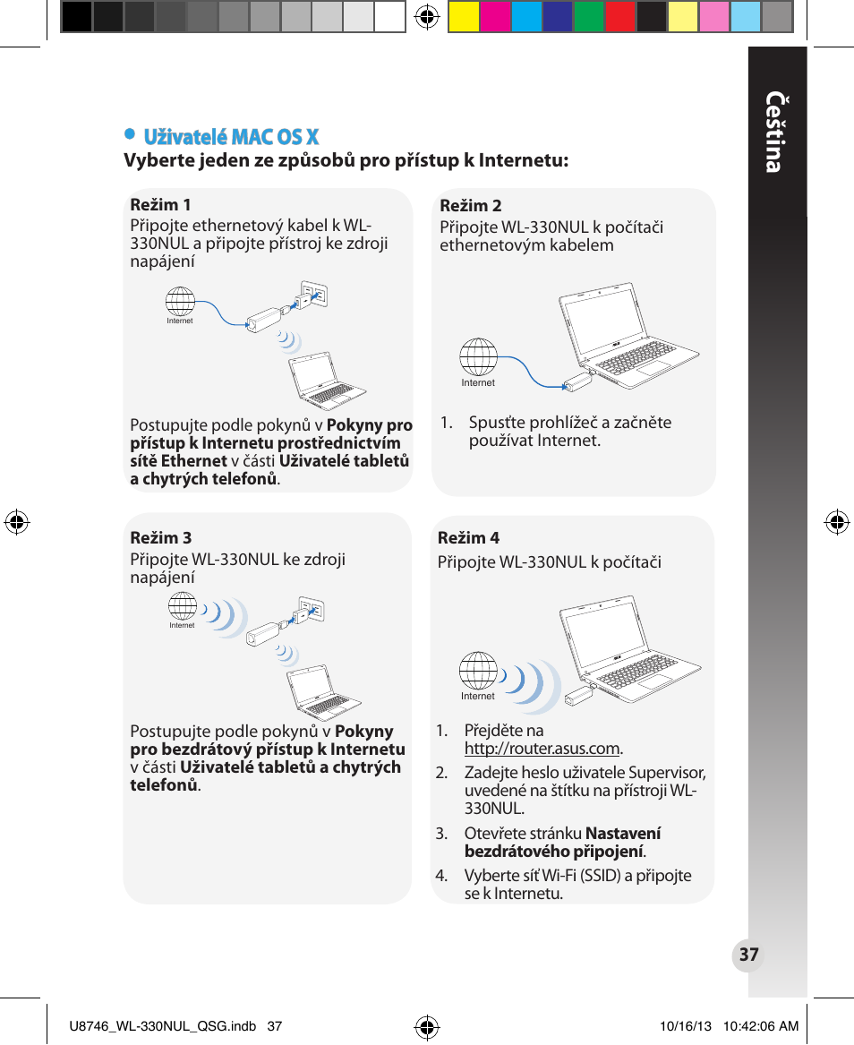 Čeština, Uživatelé mac os x | Asus WL-330NUL User Manual | Page 37 / 128