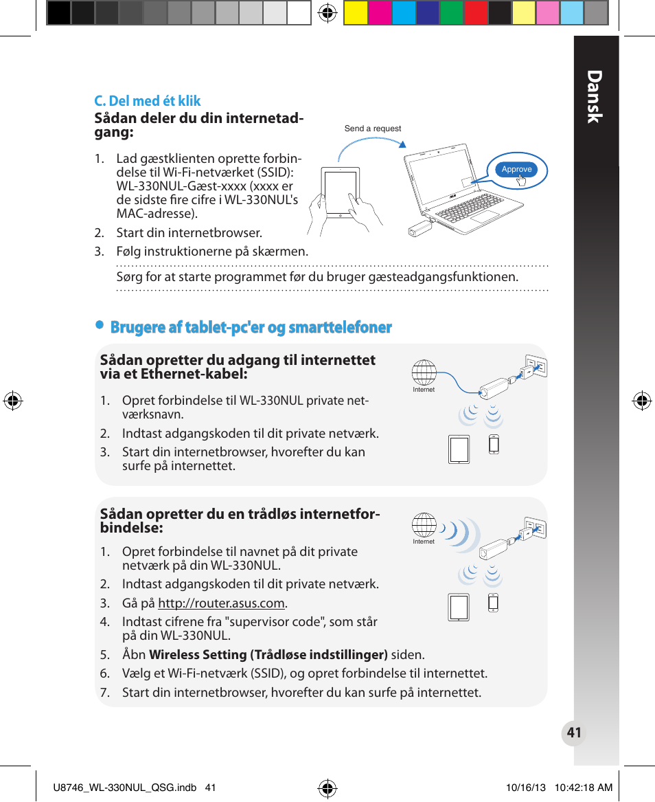 Dansk, Brugere af tablet-pc'er og smarttelefoner | Asus WL-330NUL User Manual | Page 41 / 128