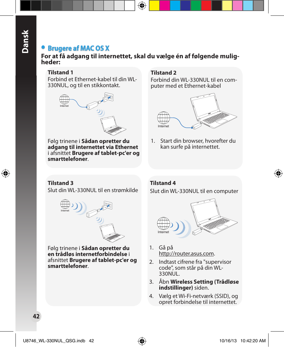 Dansk, Brugere af mac os x | Asus WL-330NUL User Manual | Page 42 / 128