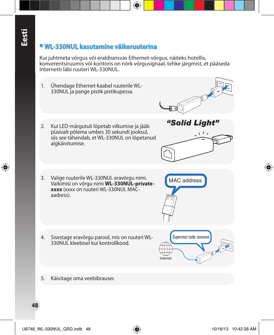 Eesti, Wl-330nul kasutamine väikeruuterina | Asus WL-330NUL User Manual | Page 48 / 128