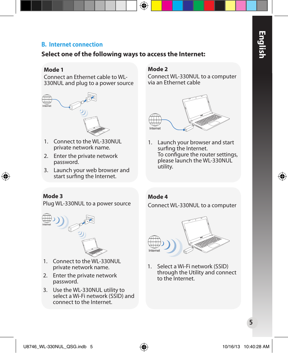 English, B. internet connection | Asus WL-330NUL User Manual | Page 5 / 128