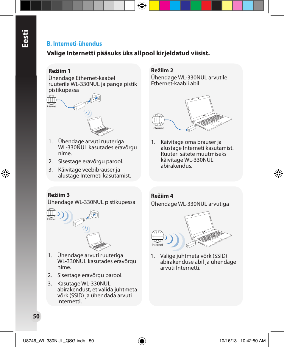 Eesti, 50 b. interneti-ühendus | Asus WL-330NUL User Manual | Page 50 / 128
