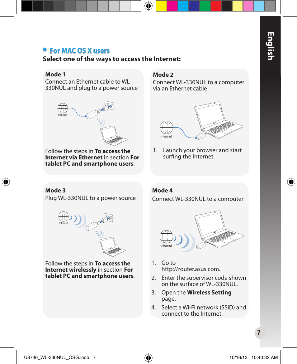 English, For mac os x users | Asus WL-330NUL User Manual | Page 7 / 128