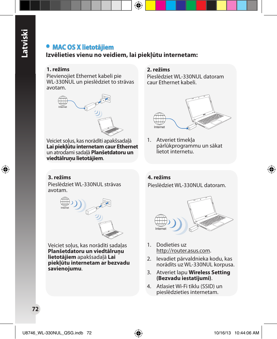 La tvisk i, Mac os x lietotājiem | Asus WL-330NUL User Manual | Page 72 / 128