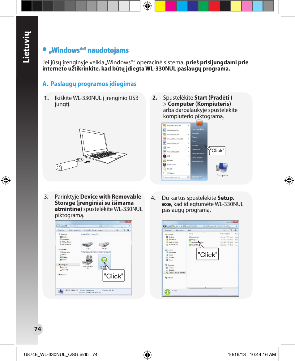 Lietuvių | Asus WL-330NUL User Manual | Page 74 / 128