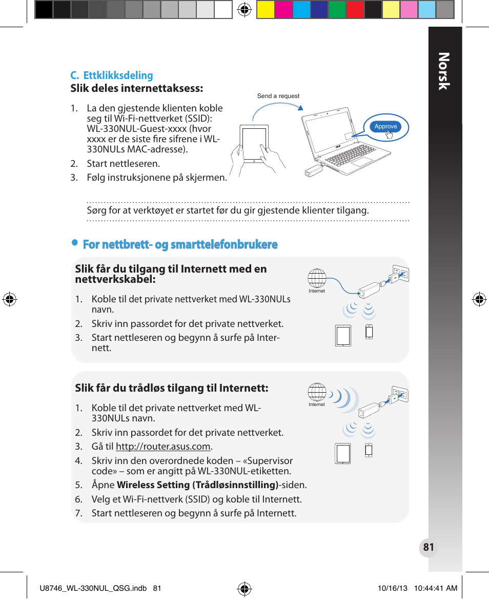 Norsk, For nettbrett- og smarttelefonbrukere | Asus WL-330NUL User Manual | Page 81 / 128