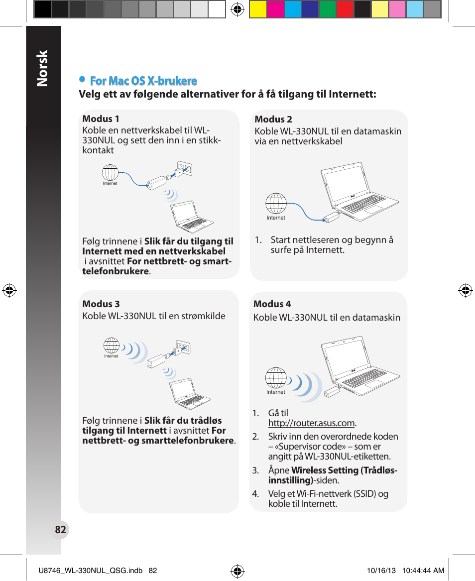 Norsk, For mac os x-brukere | Asus WL-330NUL User Manual | Page 82 / 128