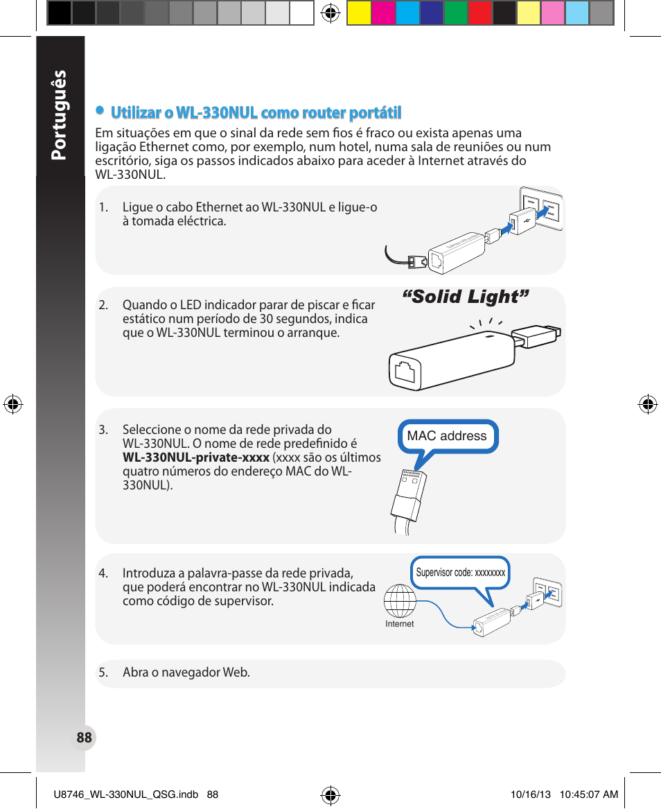 Por tuguês, Utilizar o wl-330nul como router portátil | Asus WL-330NUL User Manual | Page 88 / 128