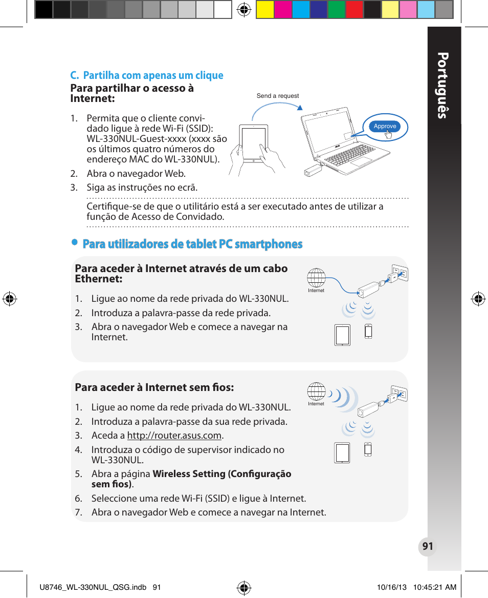 Por tuguês, Para utilizadores de tablet pc smartphones | Asus WL-330NUL User Manual | Page 91 / 128