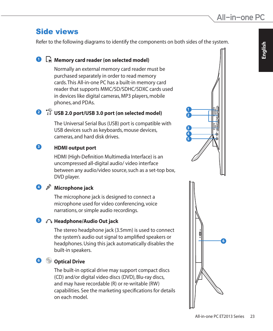 Side views | Asus ET2013IUTI User Manual | Page 23 / 42