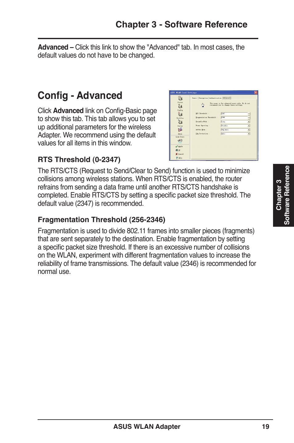 Config - advanced, Chapter  - software reference | Asus USB-N11 User Manual | Page 19 / 42