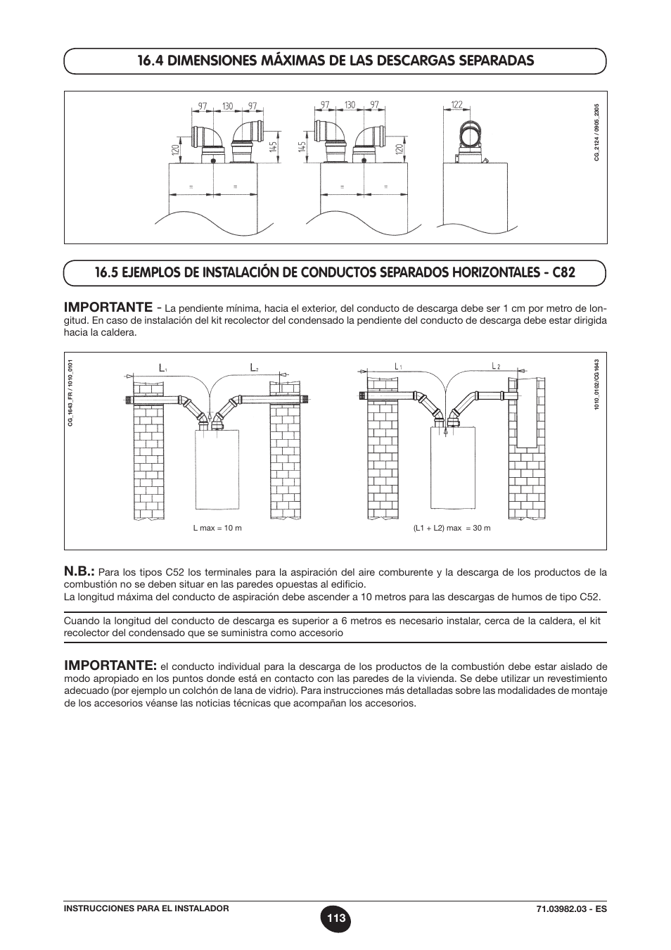 4 dimensiones máximas de las descargas separadas, Importante | DE DIETRICH MS 24 User Manual | Page 113 / 332