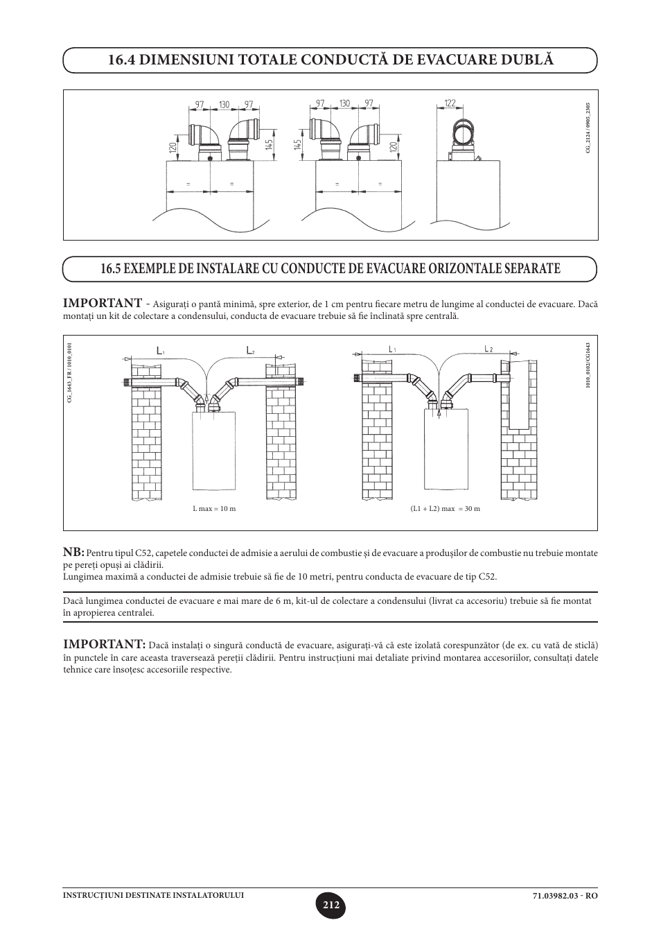 4 dimensiuni totale conductă de evacuare dublă, Important | DE DIETRICH MS 24 User Manual | Page 212 / 332