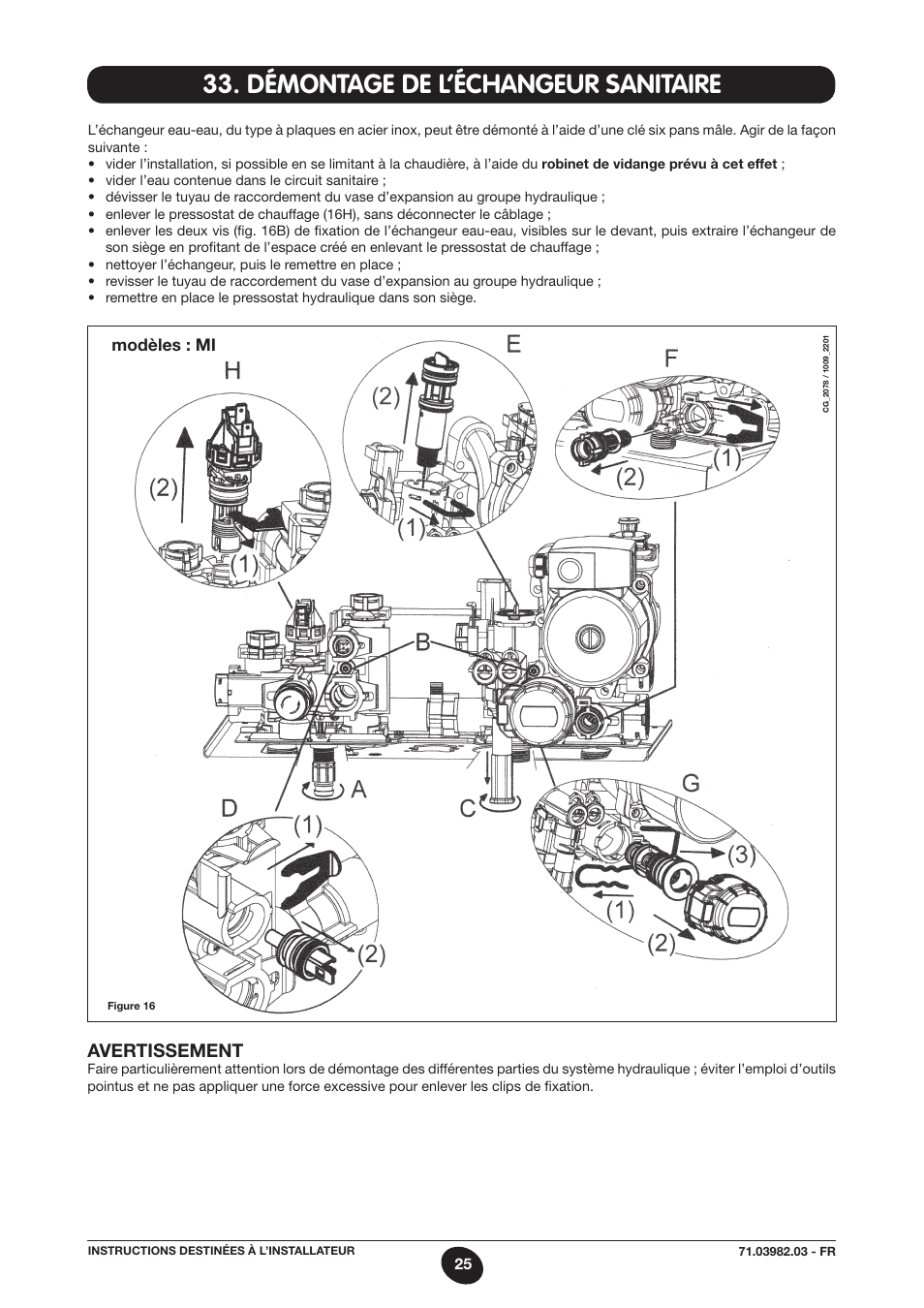 Démontage de l’échangeur sanitaire, Avertissement | DE DIETRICH MS 24 User Manual | Page 25 / 332