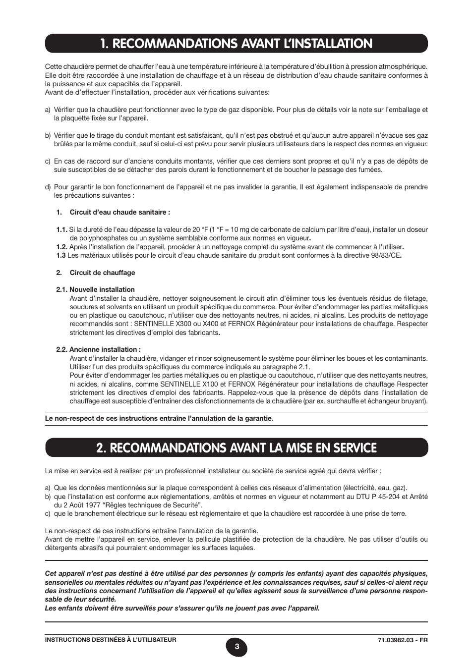 Recommandations avant l’installation, Recommandations avant la mise en service | DE DIETRICH MS 24 User Manual | Page 3 / 332