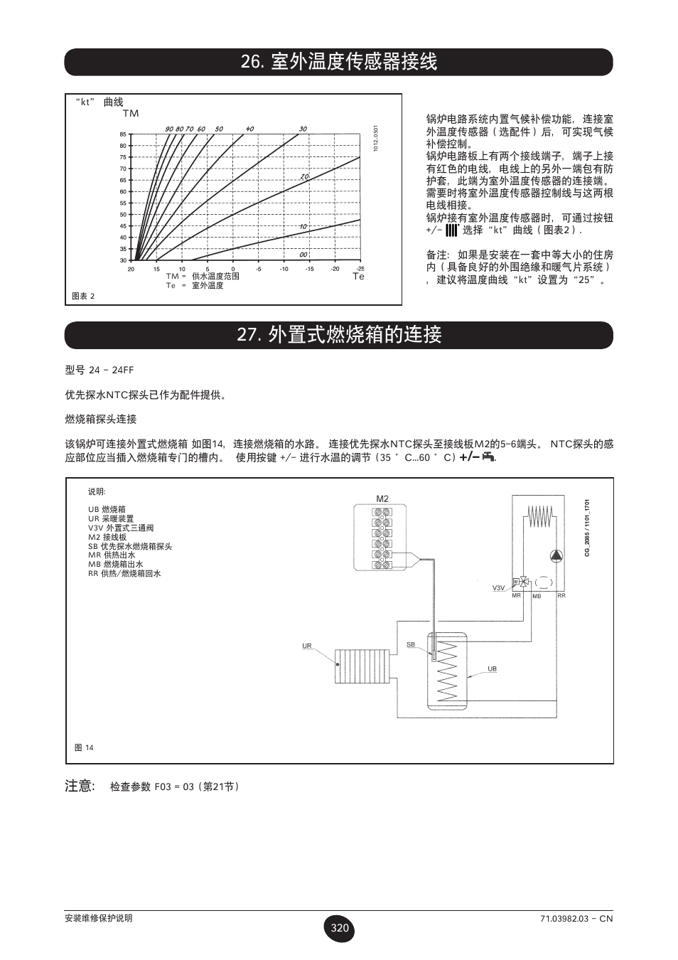 室外温度传感器接线 27. 外置式燃烧箱的连接 | DE DIETRICH MS 24 User Manual | Page 320 / 332