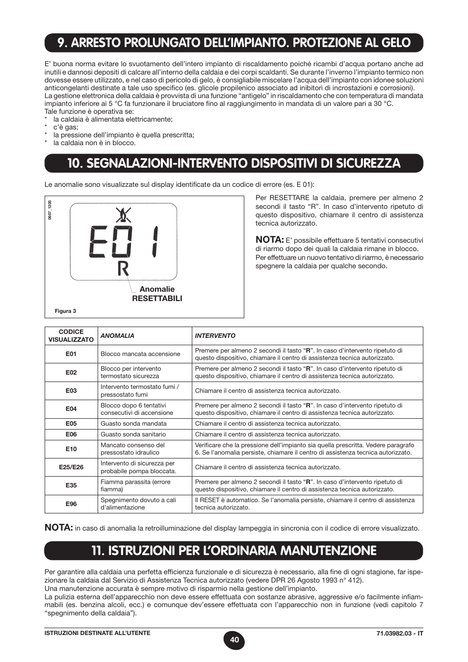 Segnalazioni-intervento dispositivi di sicurezza, Istruzioni per l’ordinaria manutenzione, Nota | DE DIETRICH MS 24 User Manual | Page 40 / 332