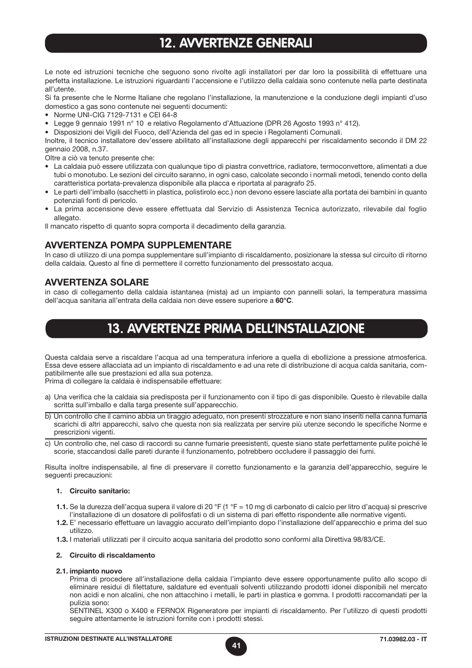 Avvertenza pompa supplementare, Avvertenza solare | DE DIETRICH MS 24 User Manual | Page 41 / 332