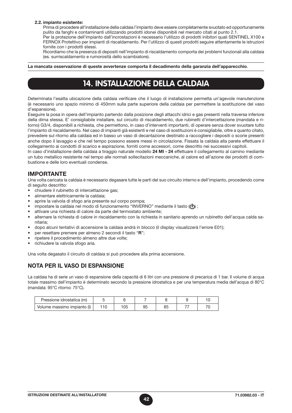 Importante, Nota per il vaso di espansione | DE DIETRICH MS 24 User Manual | Page 42 / 332