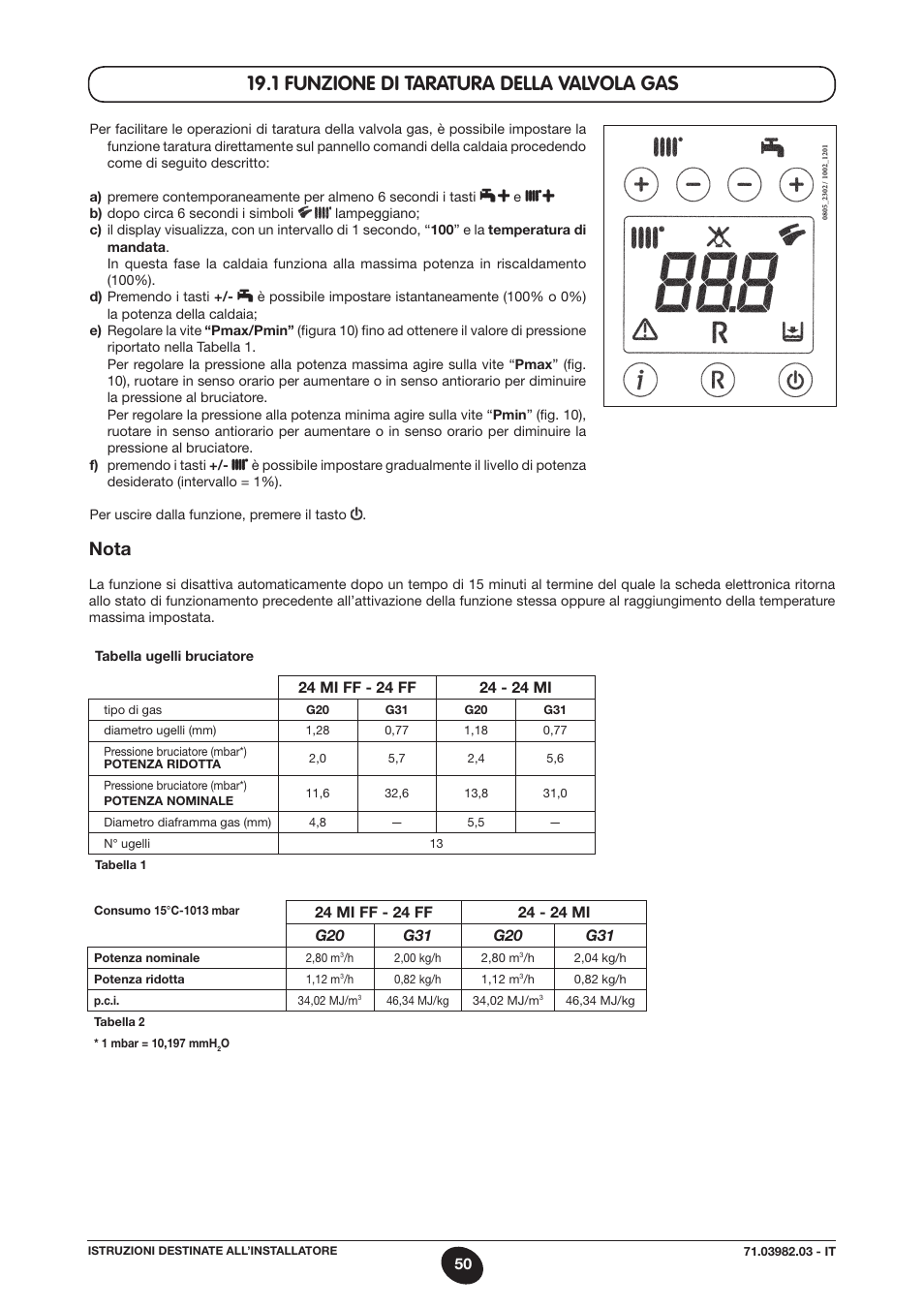 1 funzione di taratura della valvola gas, Nota | DE DIETRICH MS 24 User Manual | Page 50 / 332