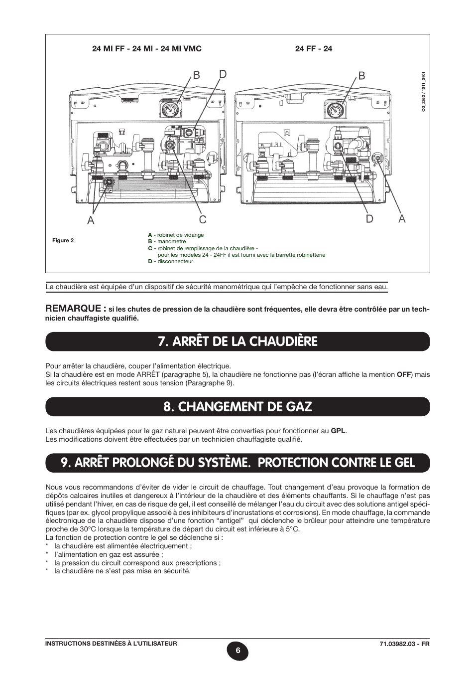 Arrêt de la chaudière 8. changement de gaz, Remarque | DE DIETRICH MS 24 User Manual | Page 6 / 332