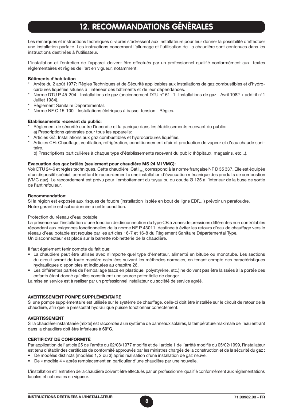 Recommandations générales | DE DIETRICH MS 24 User Manual | Page 8 / 332