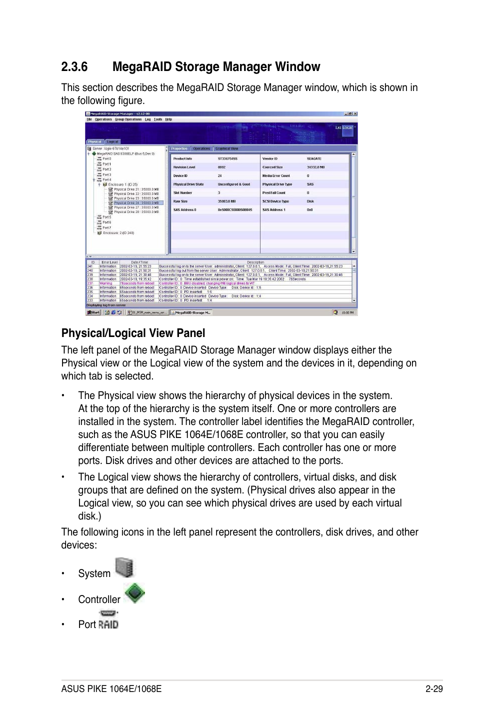 6 megaraid storage manager window, Megaraid storage manager window -29 | Asus PIKE 1068E User Manual | Page 39 / 56